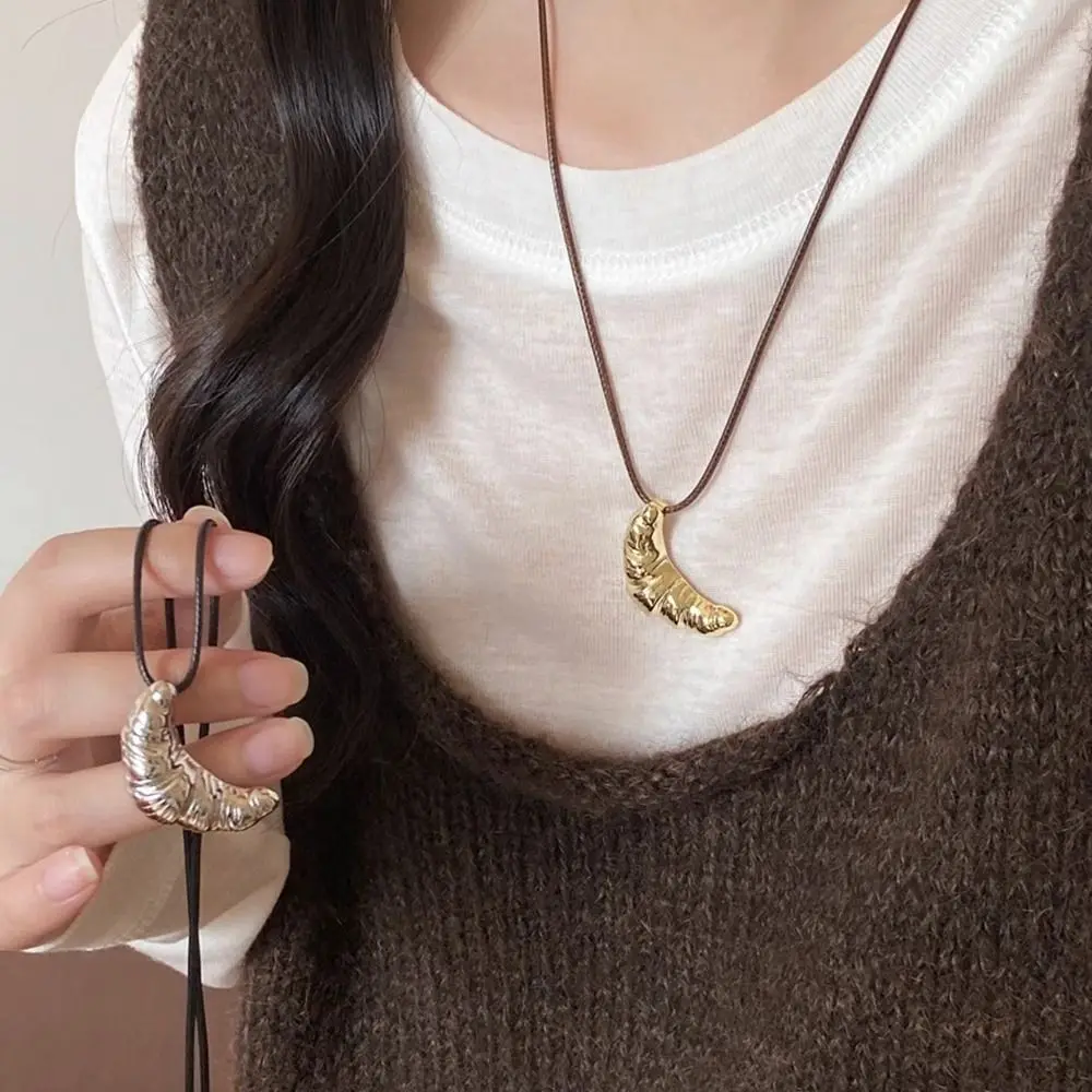 Korean Style Croissant Pendant Necklace Bread Charms Rope Chain Necklace Jewelry Accessories Handmade Long Sweater Chain Women