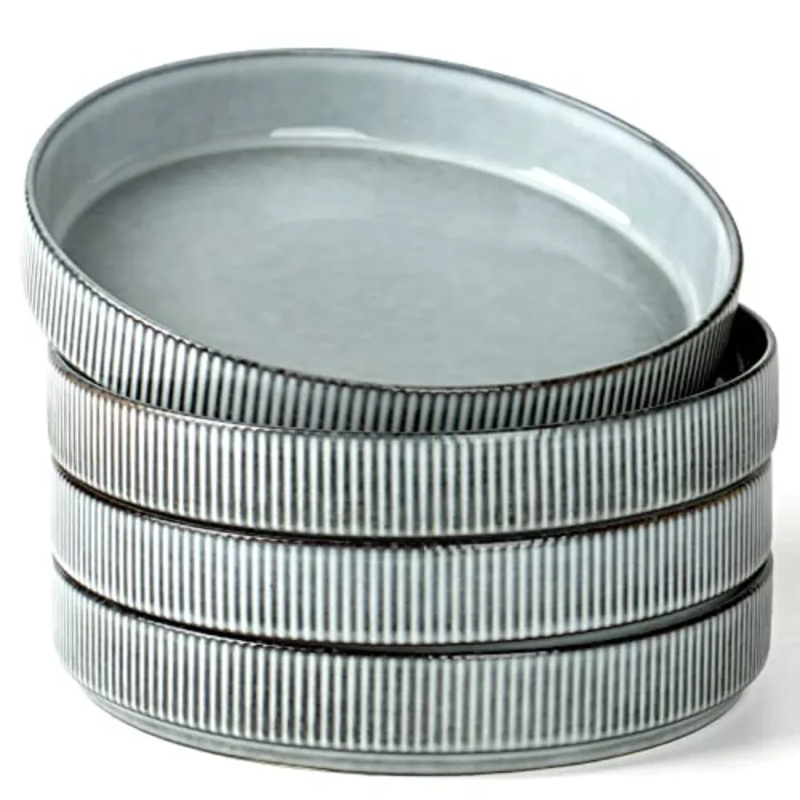 Juego de 4 Tazones Grandes para Pasta de 8.25 Pulgadas, Tazones para Ensalada, Platos Hondos para Comer, Color Azul Ahumado