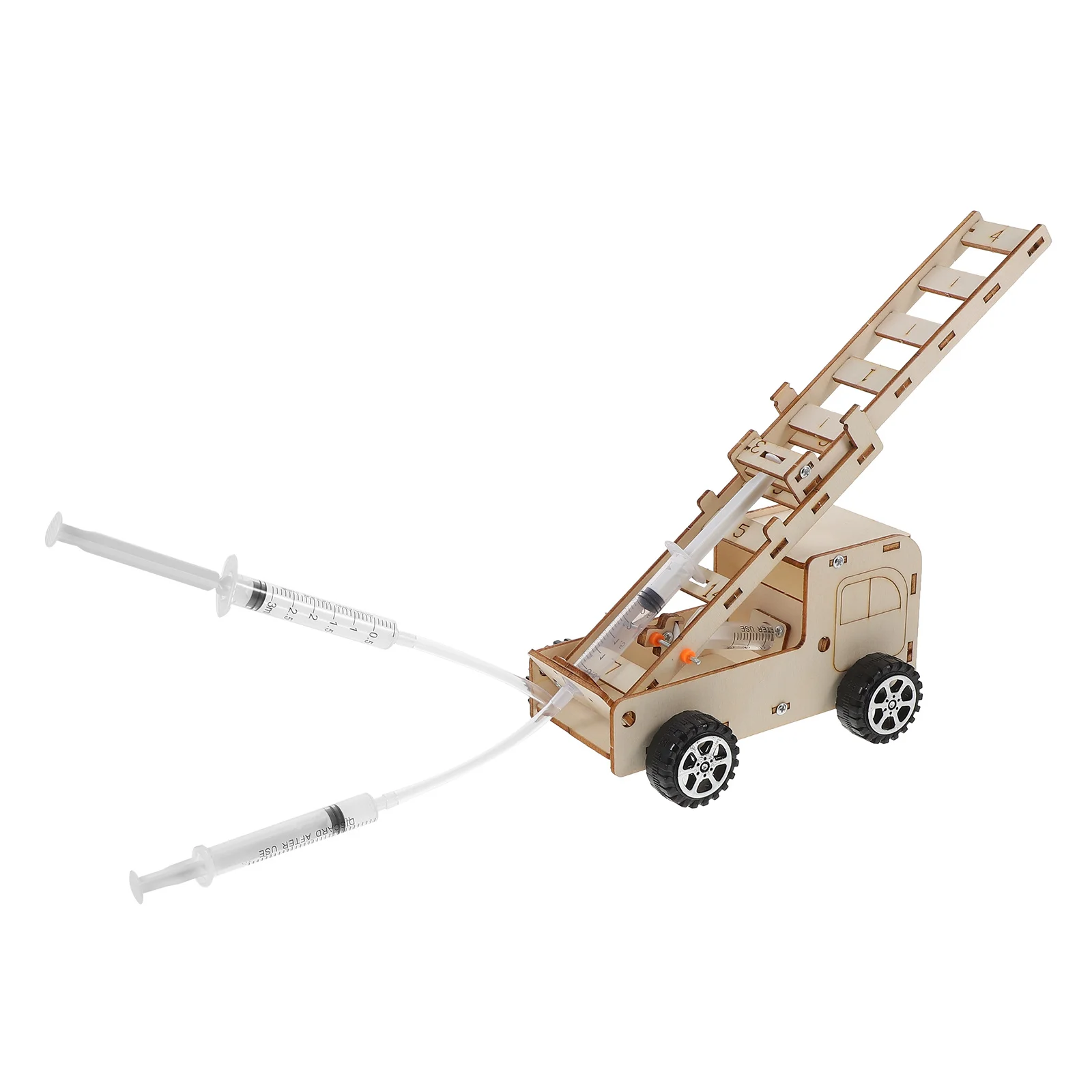 مجموعة واحدة من شاحنة سلم الحريق غير المكتملة، مجموعة تجربة علمية تعليمية خشبية يمكنك صنعها بنفسك للأطفال، شاحنة إطفاء محمولة قابلة للفصل #5