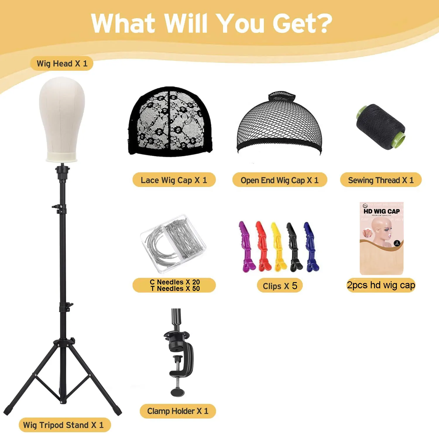 Tripod Wig Stand with Canvas Head for Styling
