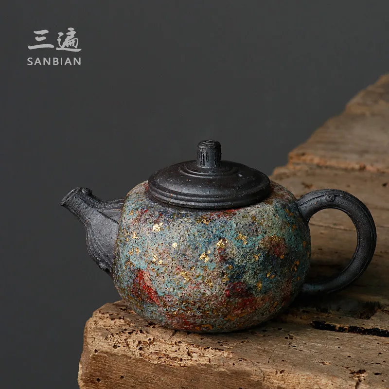 ★★Japanese Rock Clay Handmade Teapot Stoneware Firewood Kung Fu Tea Set Household Ball Hole Single Teapot Kiln Baked Tea Making 