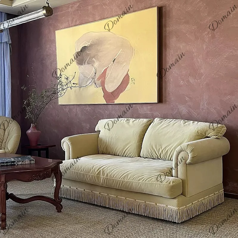 French cloud straight row fabric velvet double sofa yellow and white down can be dismantled and washed package feeling
