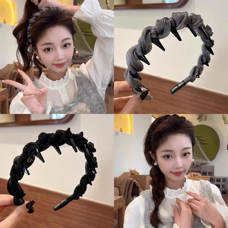 

Mesh Pleated Headband For Women New Shiny Wave Tooth Comb Headband High Skull Top Wear Headband Headdress