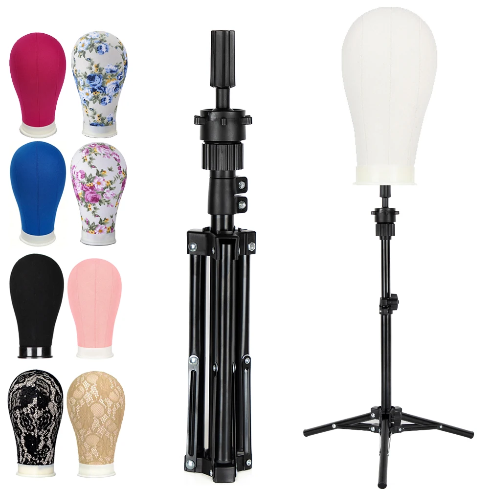 2025 New 22inch Canvas Block Wig Head &Tall Wig Stand Tripod Set, for Multiple wigs, Perfect for Making Wigs, Display Styling