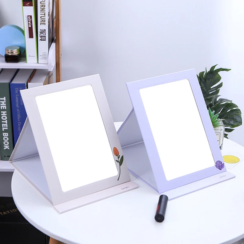 Espejo de maquillaje portátil para mujer, espejo de tocador con tapa cuadrada, plegable, herramientas de estilismo para maquillaje y belleza