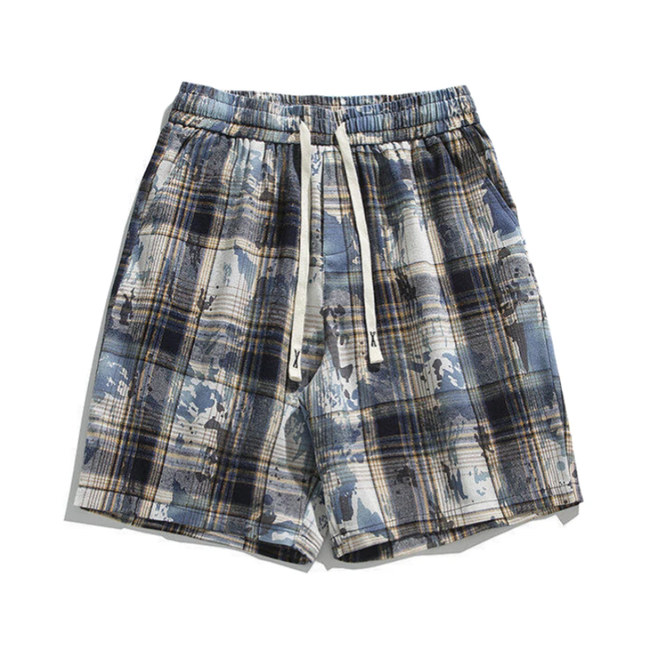 Large Size Mens Shorts Streetwear Hip Hop Tie Dye Plaid Casual Short Harajuku Vintage Summer Baggy Knee Length Pants Unisex