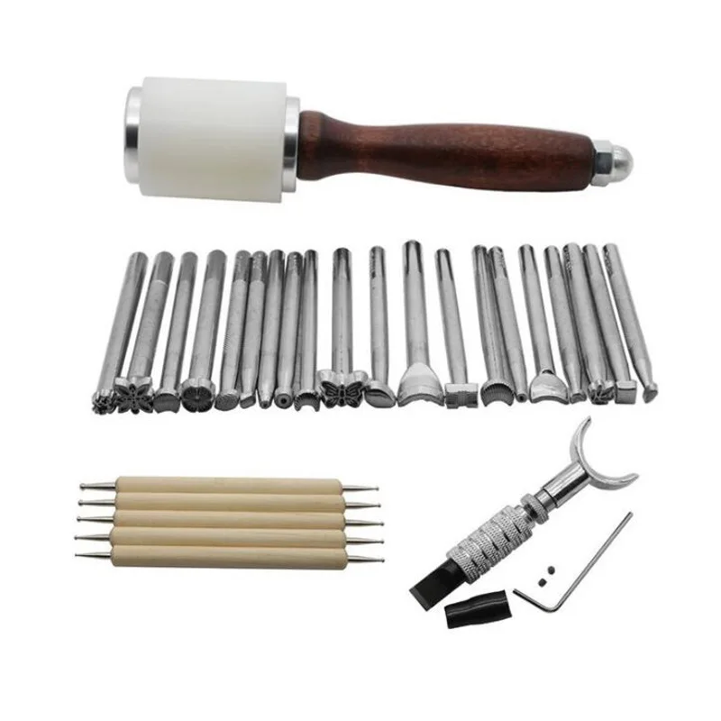 Leather engraving work saddle frame making indentation pen leather carving hammer printing tool set 24 models/27 models