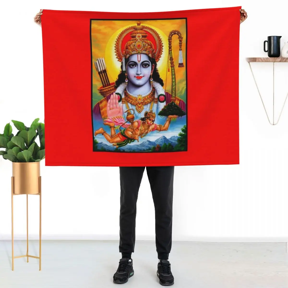 

Hindu Lord Rama Goddess Print Throw Blanket Soft Home Decor Blanket for Couch Bedroom