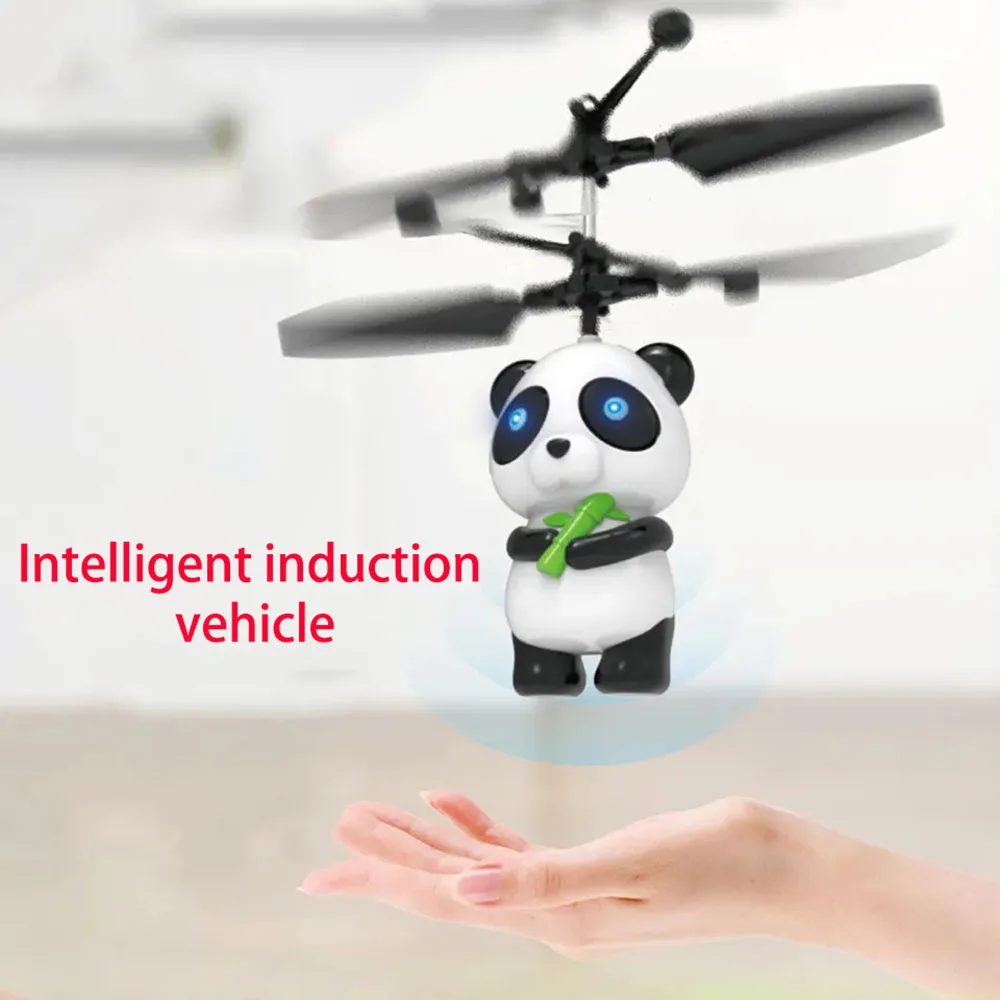 Teenager Electric Flying Helicopter Toys Cartoon Panda Drone Gesture Sensing Suspended Induction Aircraft Christmas Gifts Boys