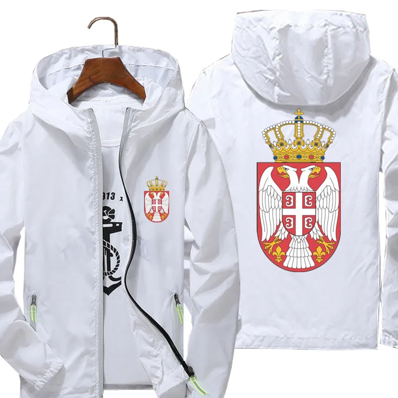 The Coat Of Arms Of Serbia Zipper Men\'s Hooded Male Windbreaker Reflective Coat Hoodies Jacket Unisex Zipper Pilot Parkas 7XL