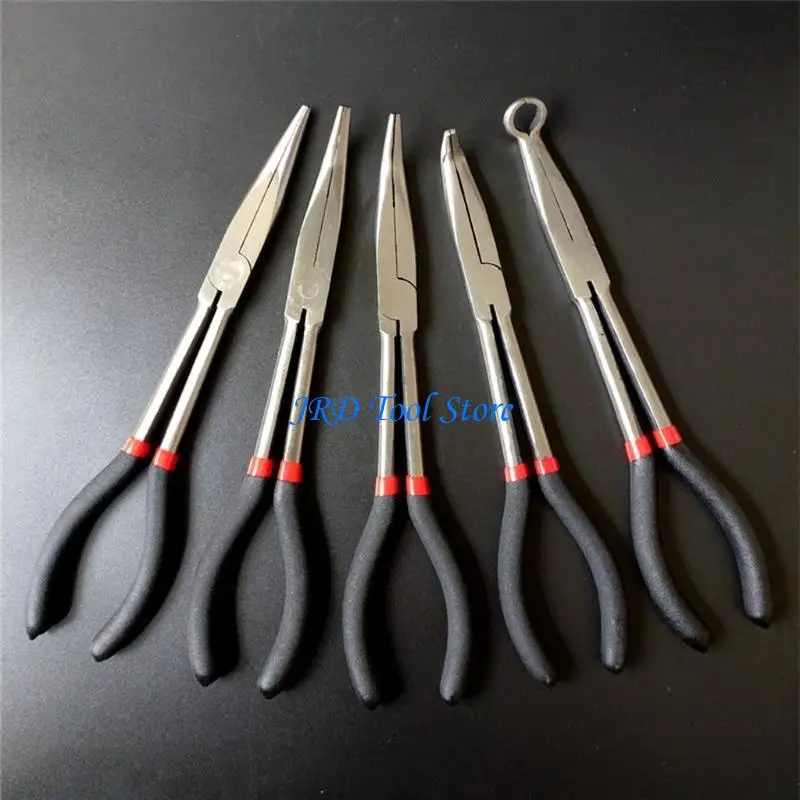 A2UD 5 Pcs Long Reach Pliers Set Straight 90° 45° 20° Bent Double-X Hose Grip Pliers