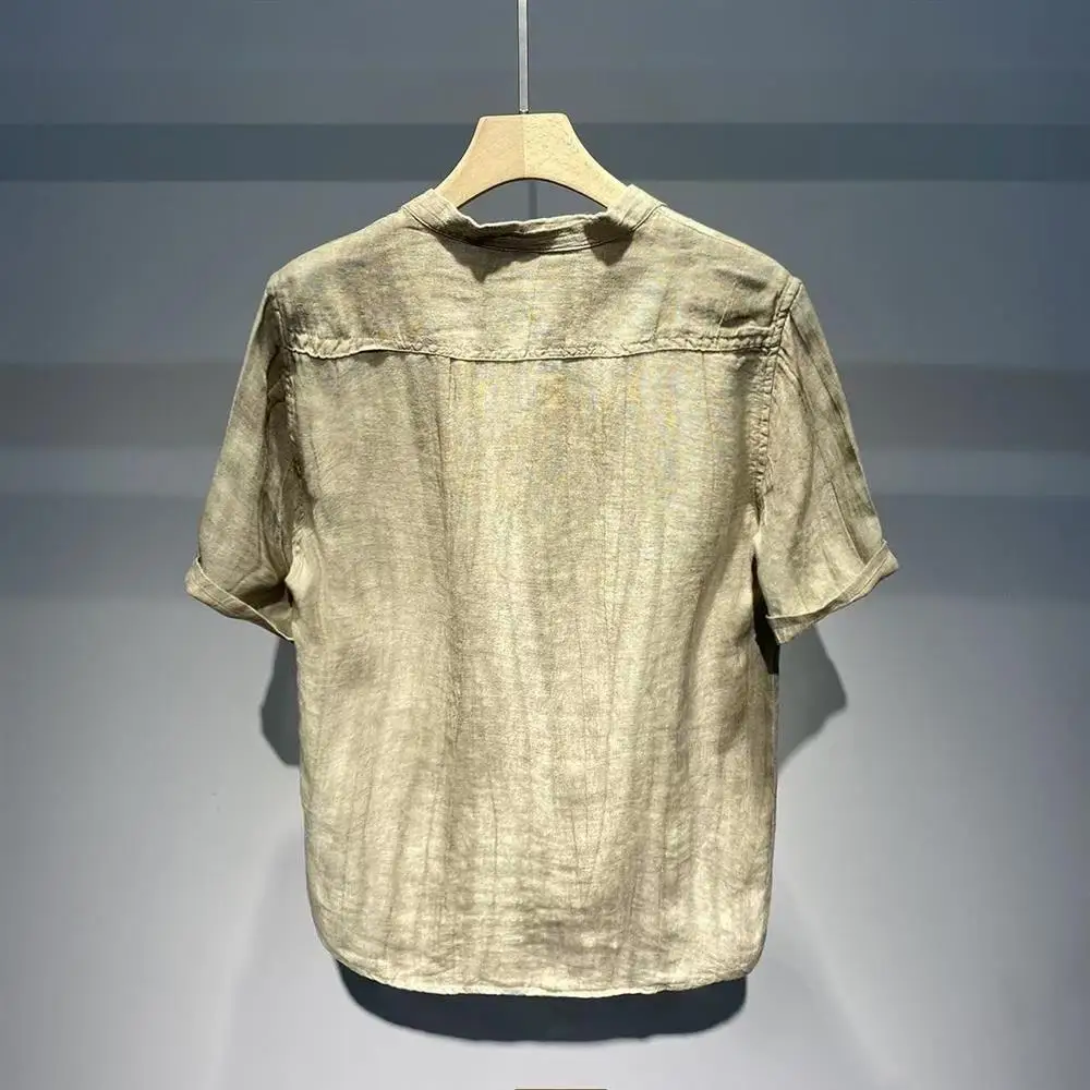 قميص رجالي من الكتان والقطن بتصميم ياباني عتيق، خفيف الوزن، قابل للتنفس، فضفاض، مناسب للصيف، بأكمام قصيرة، مثالي للعمل أو الم...