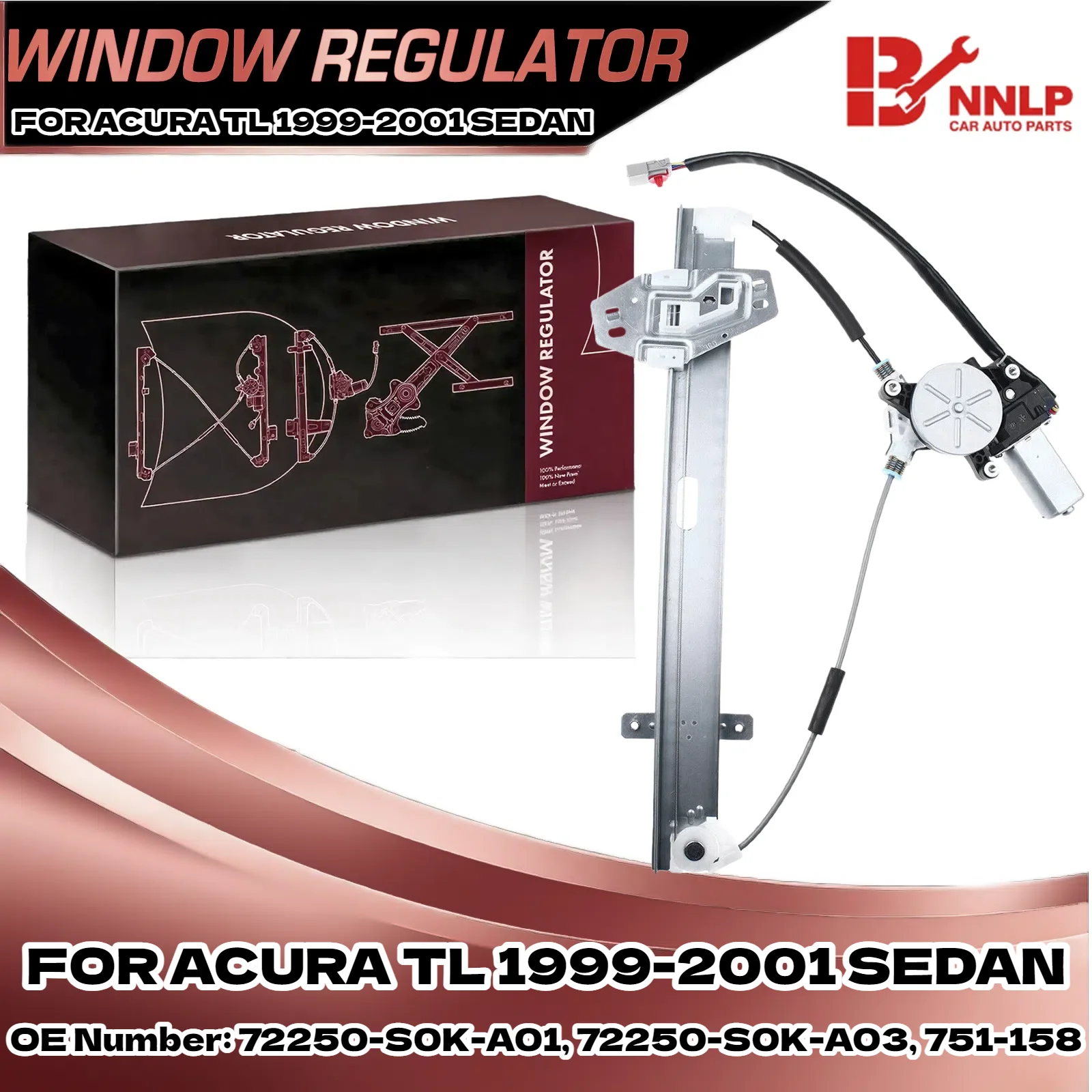 

Front Window Regulator with 4-Pins Motor for Acura TL 1999-2001 Sedan 72250-S0K-A01, 72250-S0K-A03, 751-158