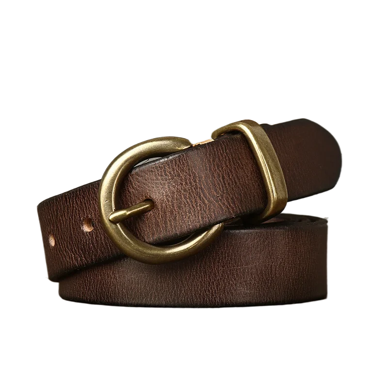 Vintage Pleated Korean Style Fashionable Versatile Women's Leather Belt with Copper Buckle