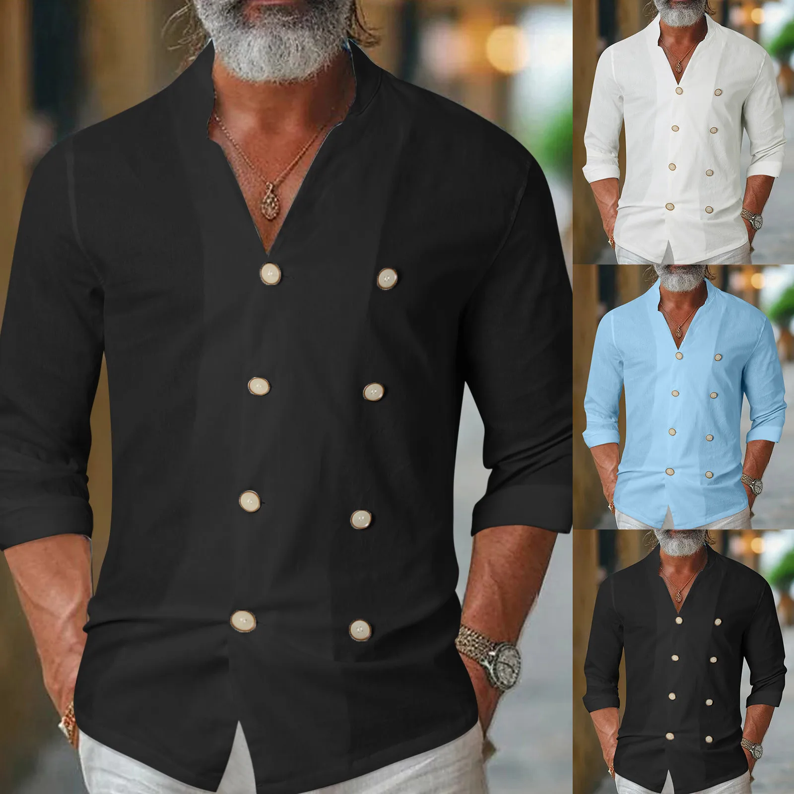 Camicia doppiopetto da uomo di grandi dimensioni per la casa, per il tempo libero, alla moda, in piedi, per feste retrò, costumi da bagno, fiori