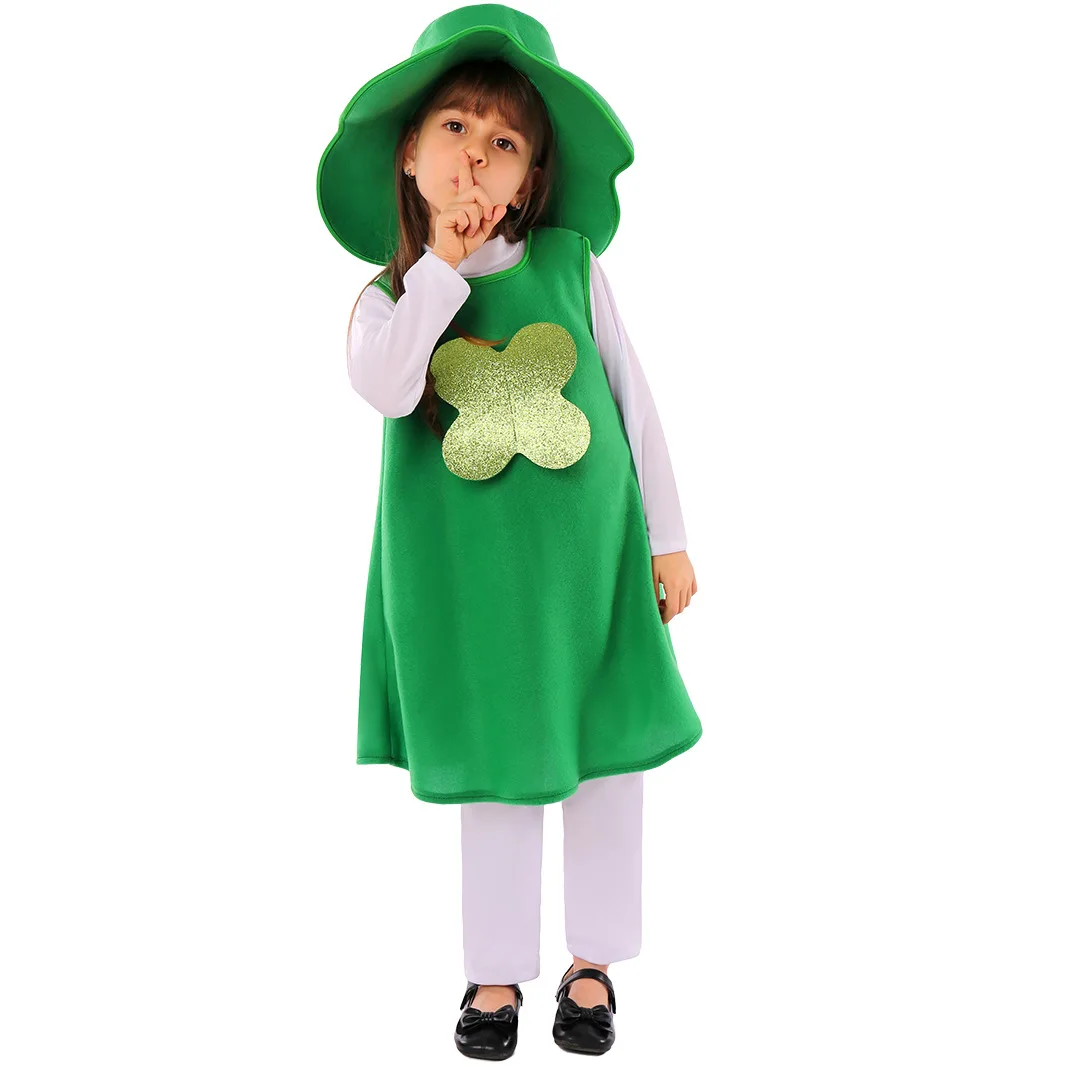 Vestito per bambini per ragazza Irish st. Patrick's Day Holiday Party Set Costume Cosplay Lucky Grass Printing Stage Performance Clothes