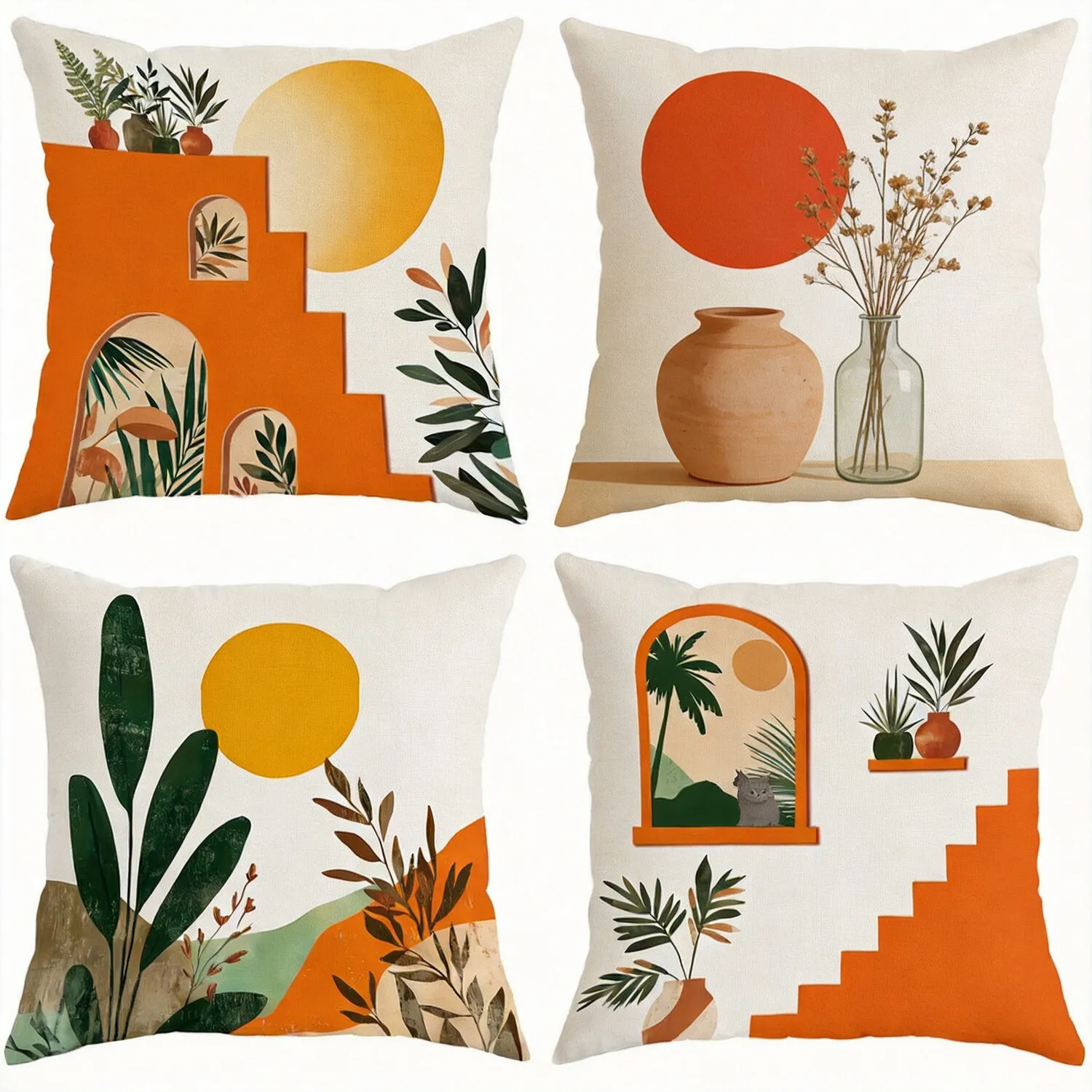 Boho Mid Century Modern Throw Pillow Cover Abstract Plants Cushion for Living Room Home Decor