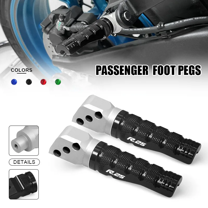 

2PCS Motorcycle Aluminum Rear Passenger Foot Pegs Pedals Footrest For R25 YZF-R25 YZFR25 2015-2025 2026 Anti-Slip Foot-Peg