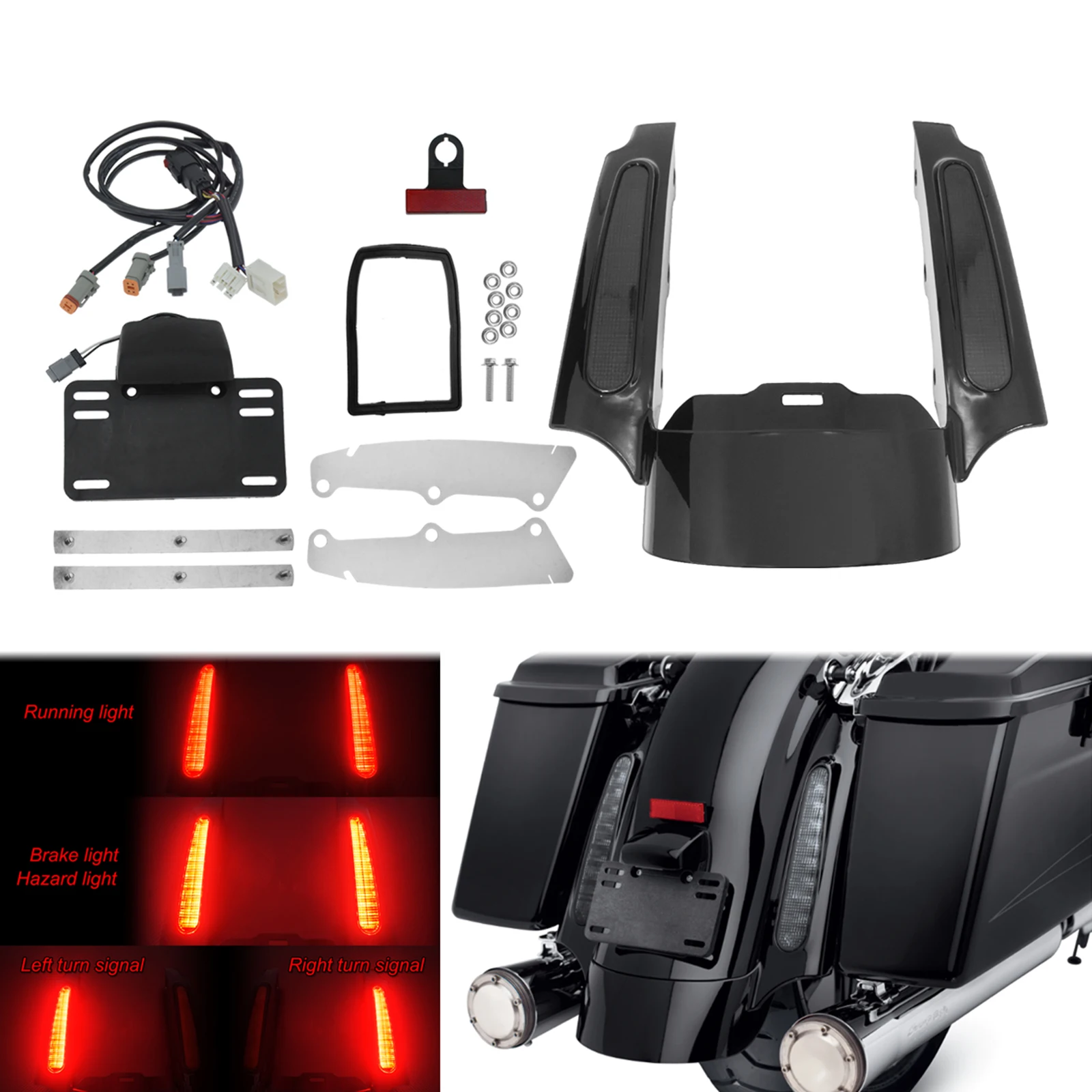 

Motorcycle LED Light Rear Fender Fascia Set Turn Signal Tail Lights For Harley Touring 2009-2013 Road King Street Electra Glide