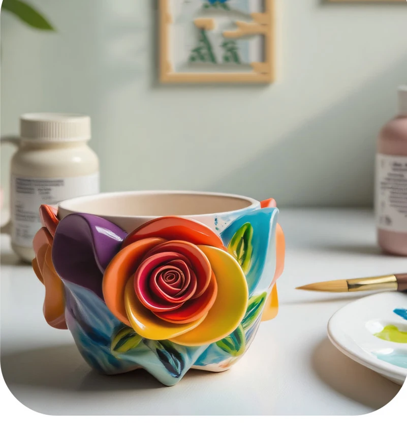 Molinillo de yeso de cemento, molde de taza de vela blanca, molde de silicona, molde de florero de rosa en forma de rosa para solución de almacenamiento de decoración del hogar