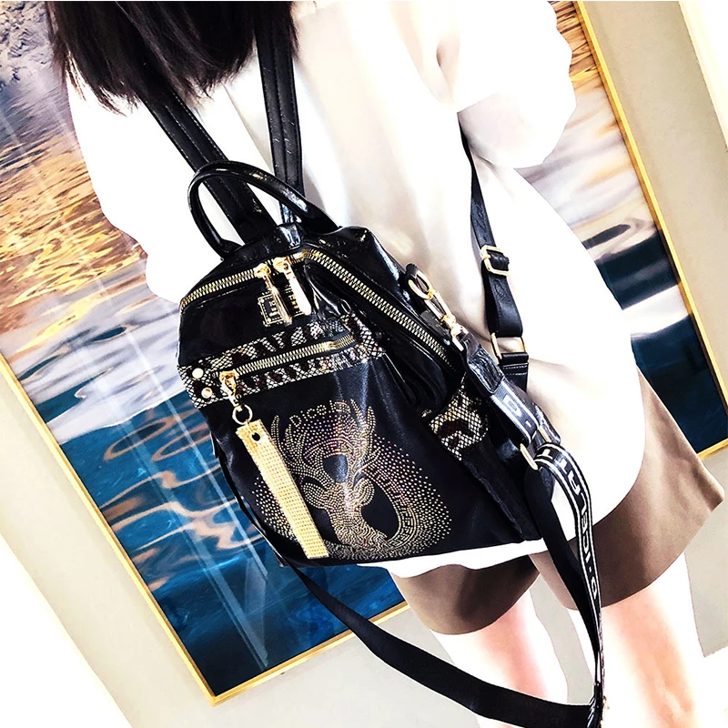 #1682-51 # Luxury Double Shoulder Backpack Fashion New Soft Leather Hot Diamond Triple Use Single Shoulder Shoulder Bag Crossbod