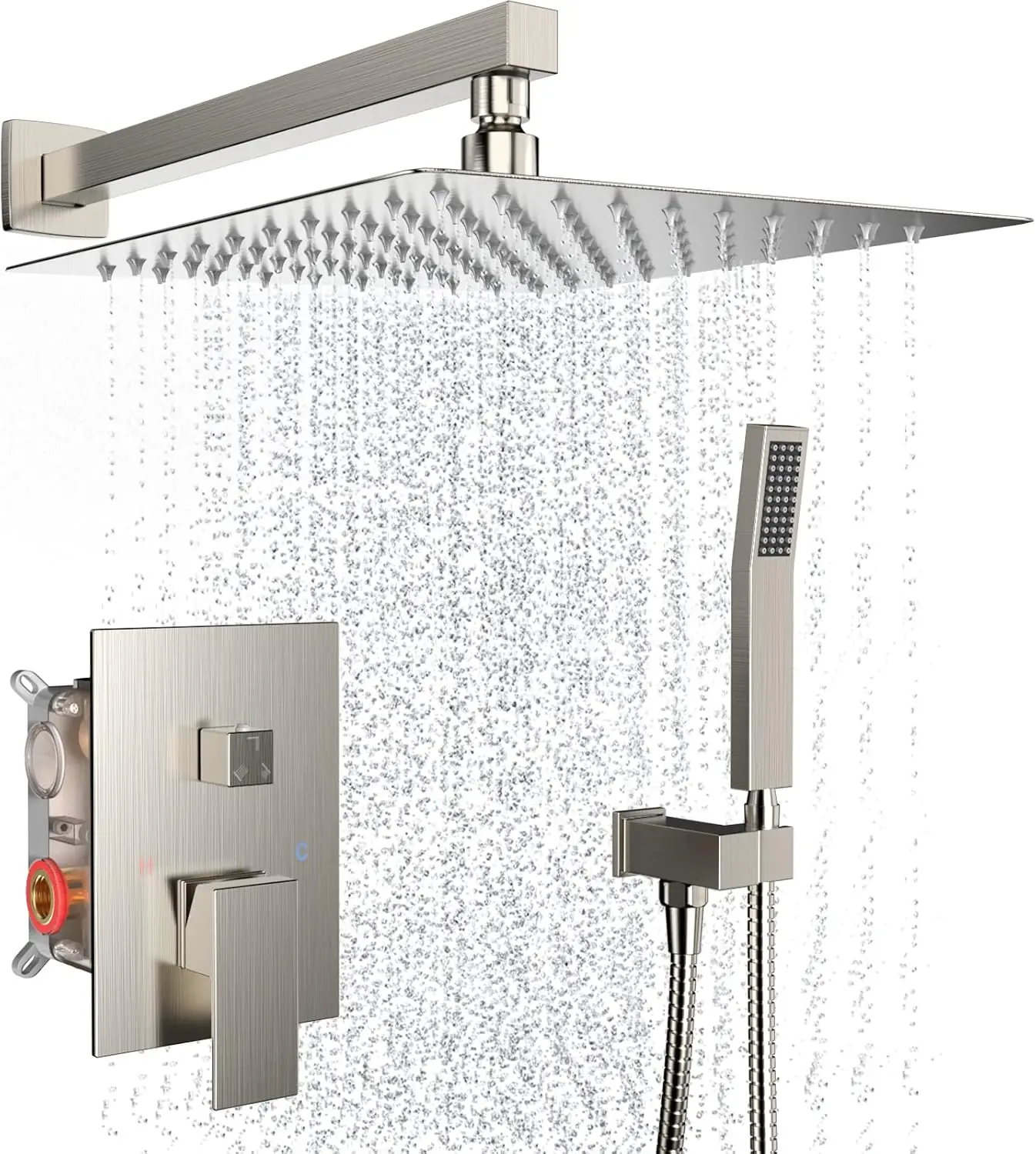 Wall Mounted 10 Inch Rainfall Shower System with Handheld Spray, Brushed Nickel Finish