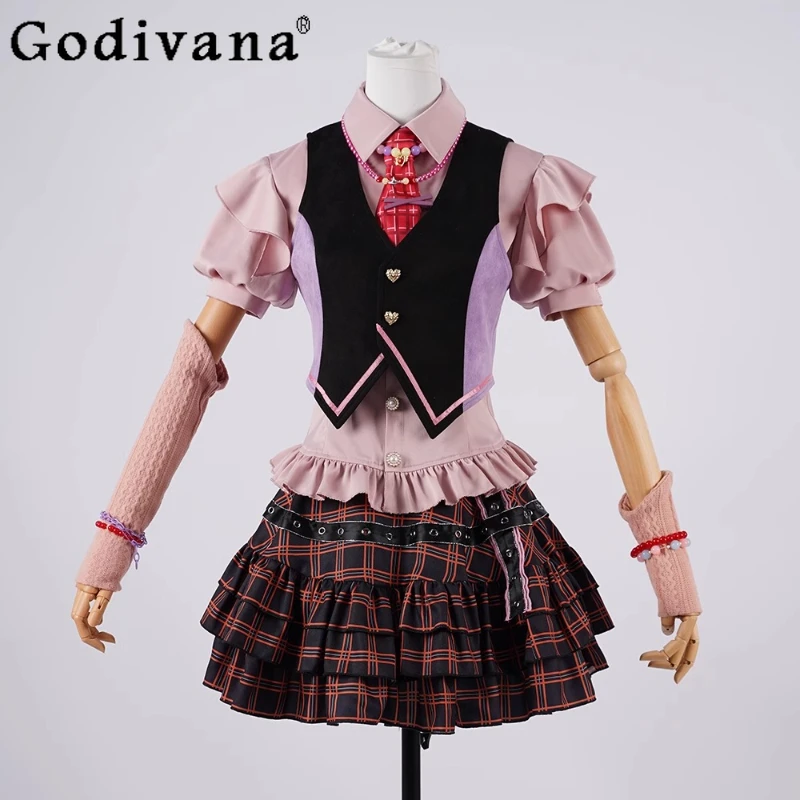 

Pink Sweetheart Cosplay Skirt Set for Girls Pink Love Short Sleeve Princess Skirt Suits Women's Carnival Uniform Cos Outfits