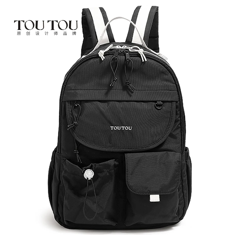 TOUTOU Versatile and Spacious Backpack for Students Lightweight and Durable Multi-pocket Double Shoulder Bag with Rabbit Charm