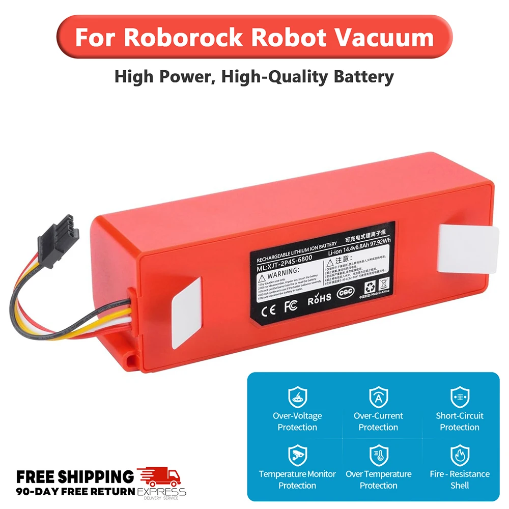 

Roborock Replacement Battery 14.8V 6800mAh Li-ion for Xiaomi S5 S50 S55 S6 S7 Max MaxV Ultra E4 E20 E35 Q7 Max Vacuum