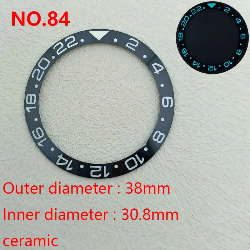 38mm GMT C3 Green Blue Luminous Ceramic Bezel Insert Fit 40mm Watch Case Insert Ring With NH36 NH35 Movement Matte