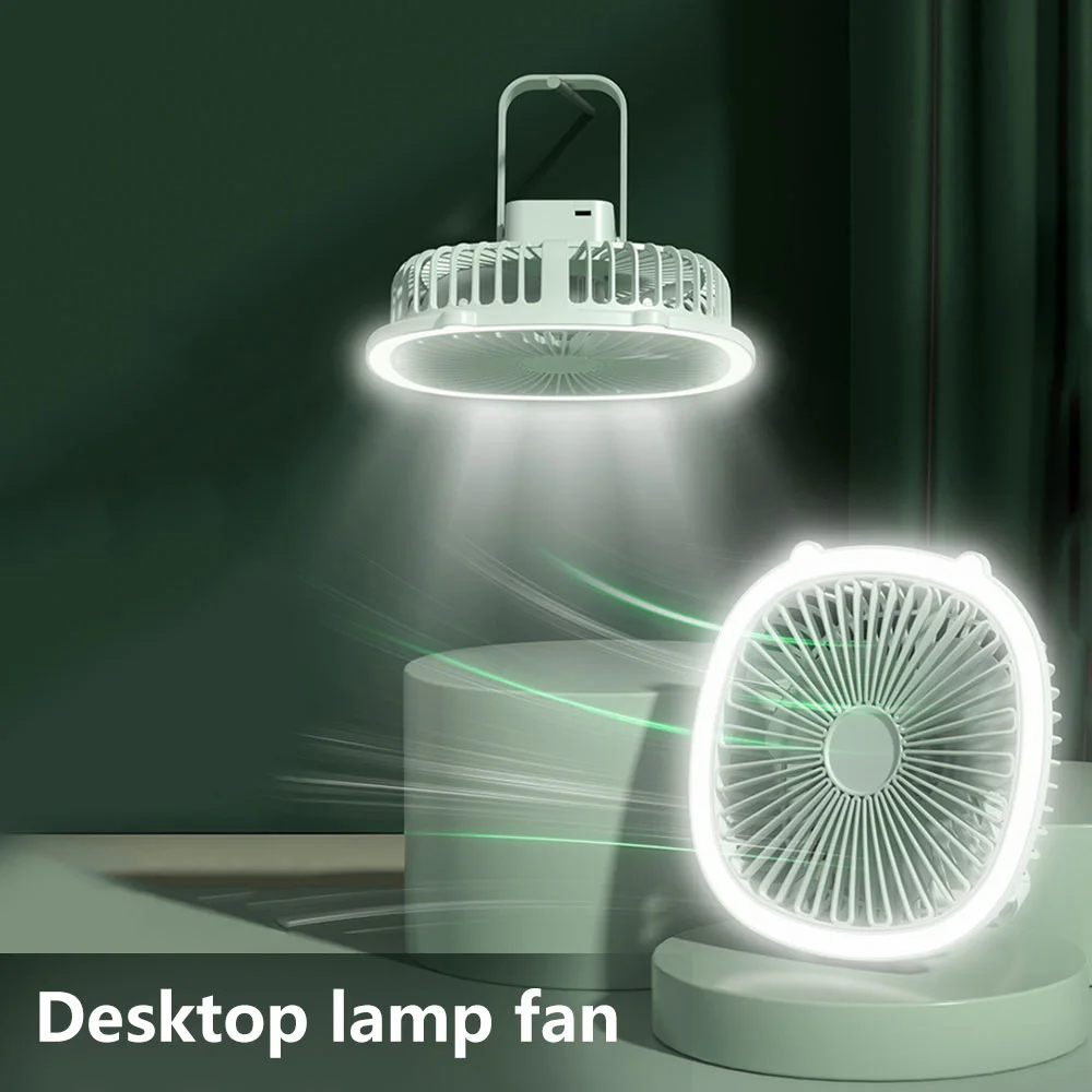 

Rechargeable LED Fan Light Desktop Cooling Fan Tent Hanging Fan 180° Rotation Ceiling Fan with Night Light Camping Fan Lamp