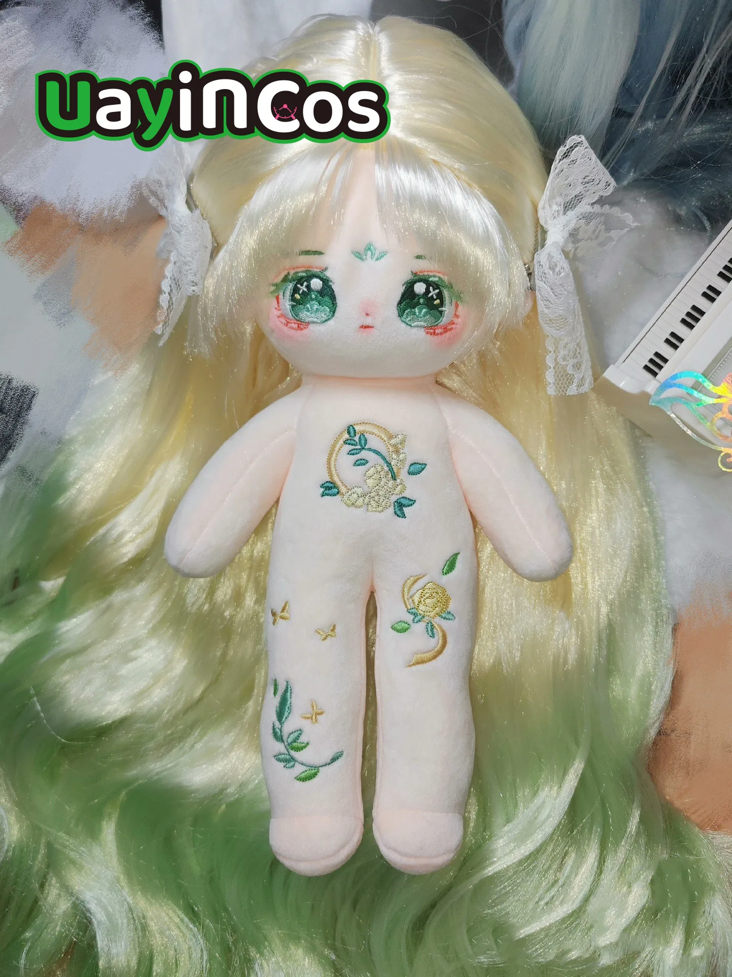 Anime Princess Girl wei si na  Hair Green Eyes Long Wig Hair Stuffed 30cm Long legs Plushies Plush Cotton Doll Body Toy Kids Gi