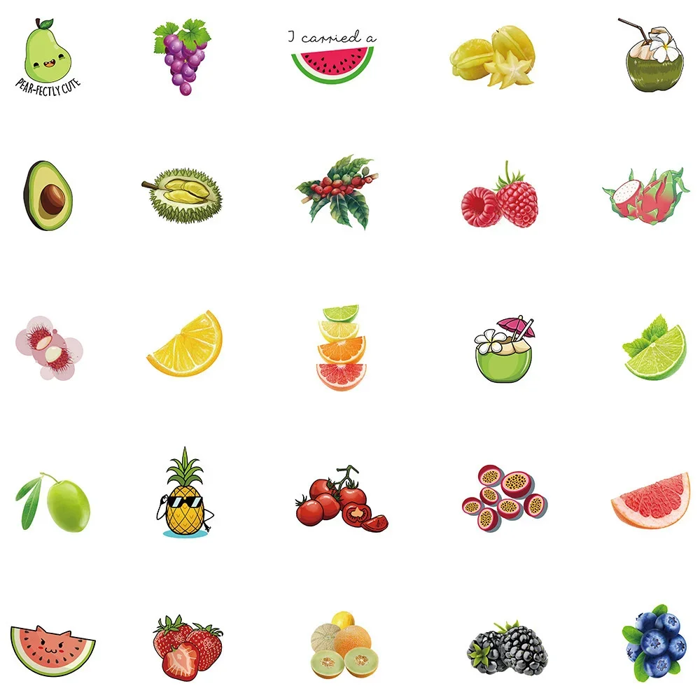 100PCS Cartoon Fruit Apple Watermelon Banana Sticker Personalized Toy  Luggage Laptop iPad Phone Case  Decoration