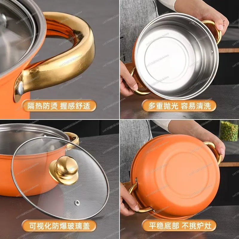 Ybj12Pcs Colorful Stainless Steel Non-Stick Cookware Set with Gold Plated Handles Kitchen Pots Pans