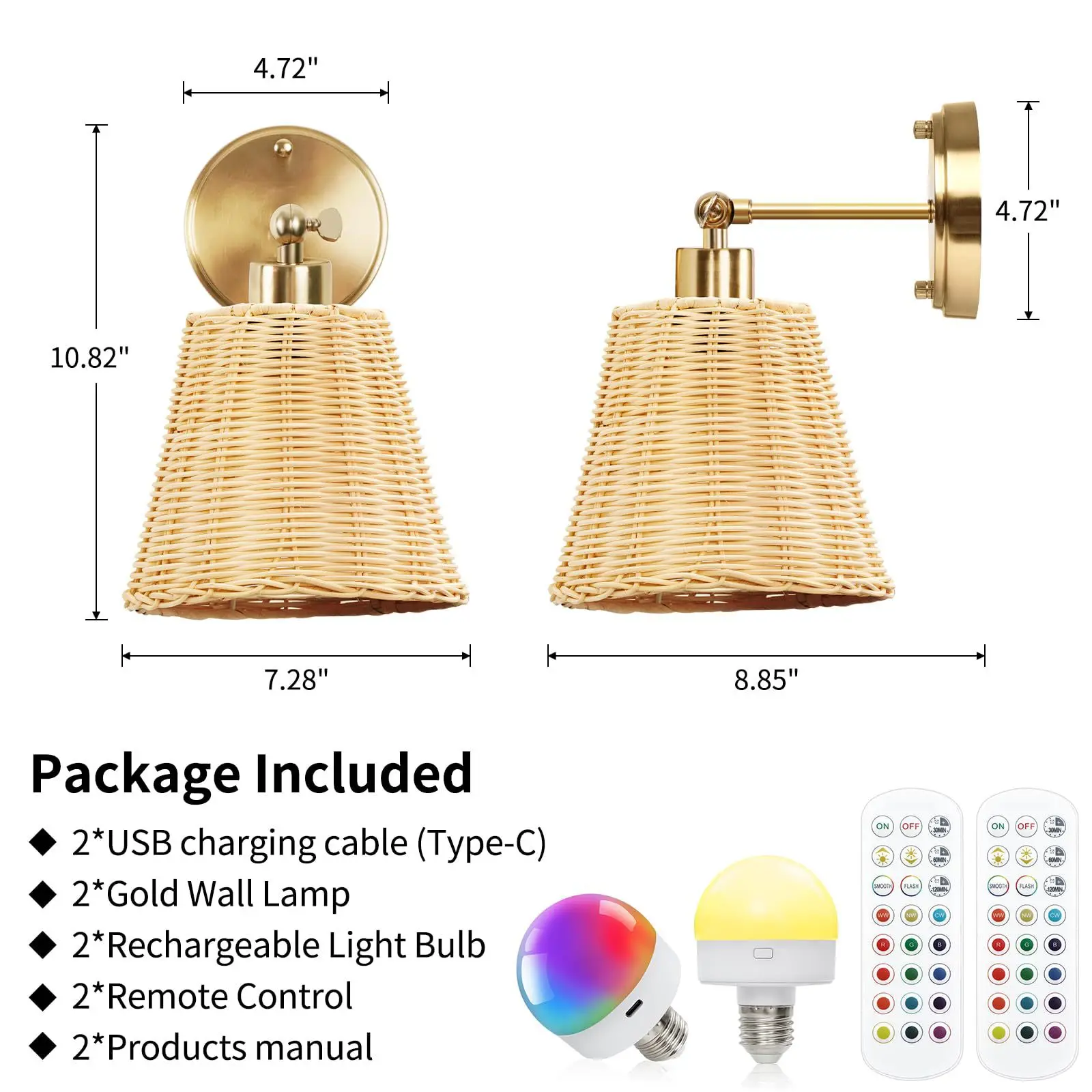 Modern Wicker Woven Wall Lamp Rechargeable E27 Bulb American Style Wall Light Bedroom Living Room Hallway Cafe Decorative Lights
