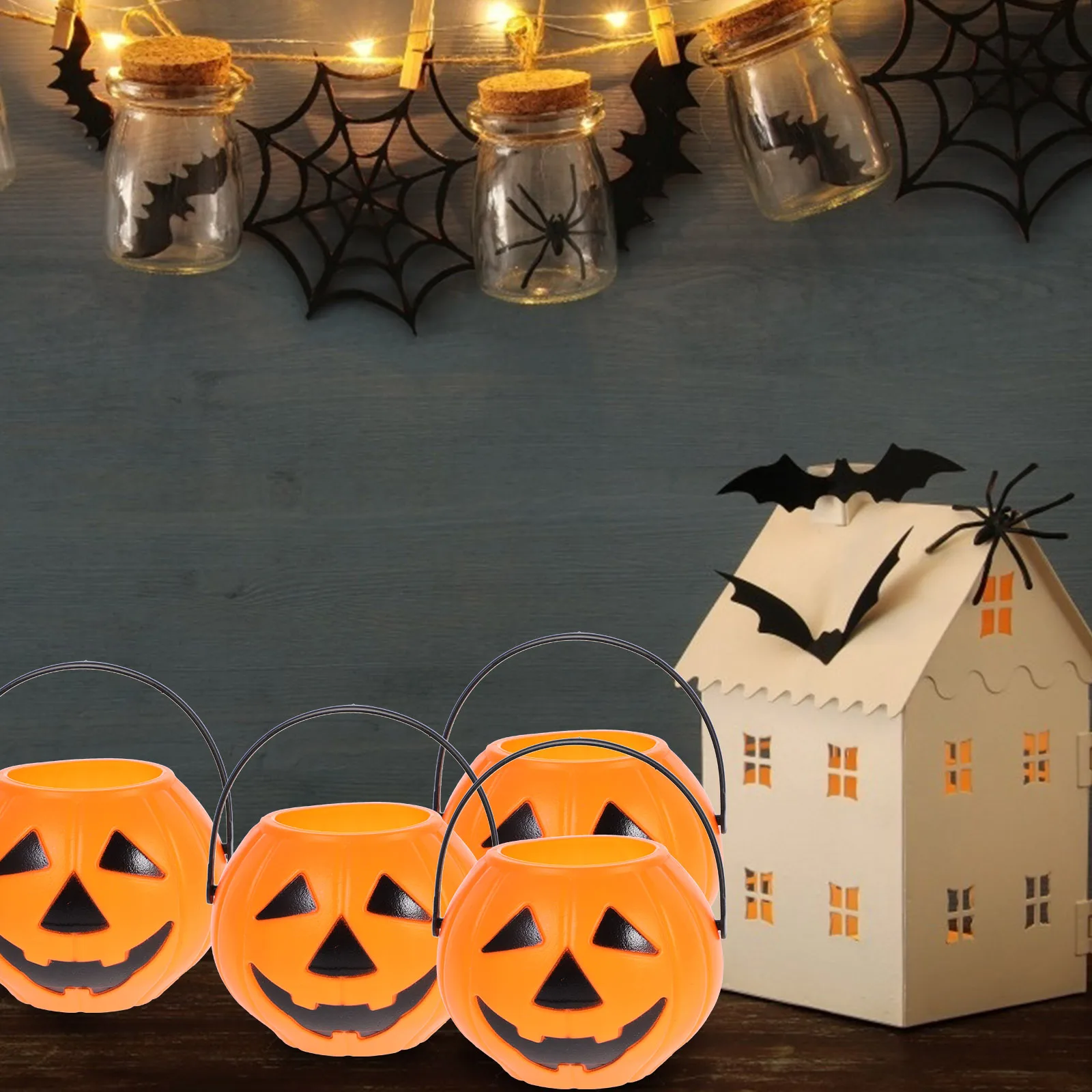 

12pcs Candy Bucket Pumpkin Halloween Pail Handheld Eco Lightweight Portable Party Storage