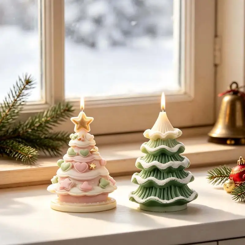 *DIY Christmas Tree Silicone Mold Christmas Decoration Scented Candle Soap Resin Mold Handmade 3D Xmas Tree Crafts Making Molds