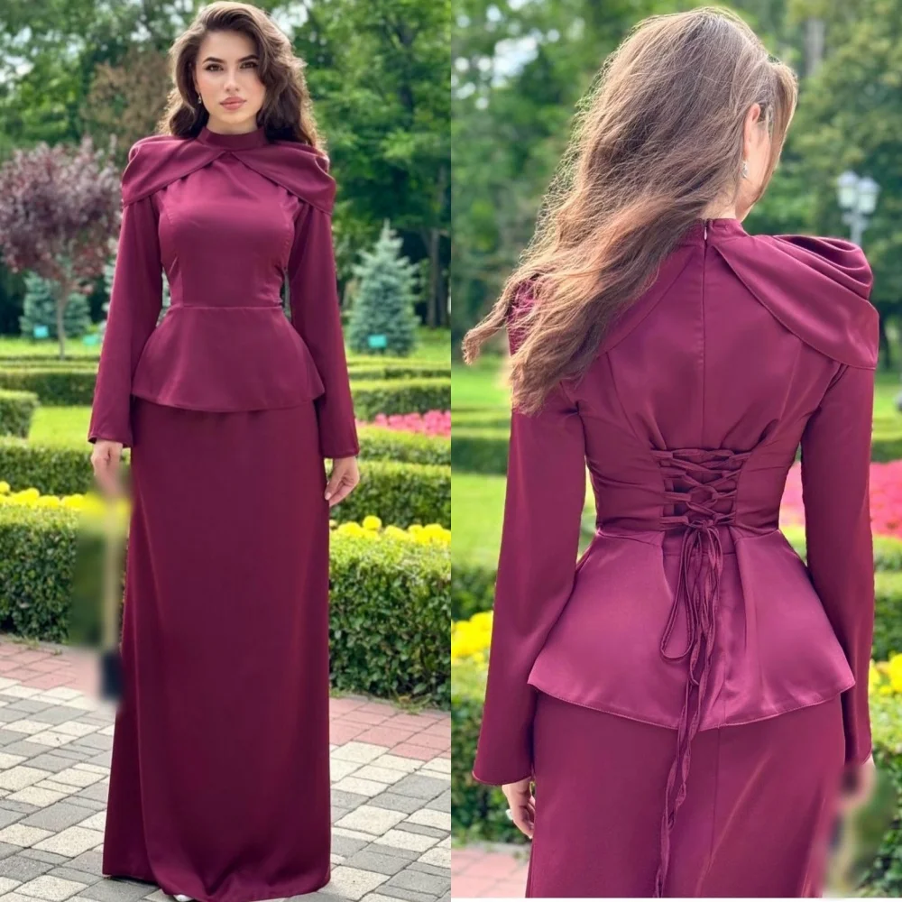 

Customized Fashion Elegant Jersey Pleat A-line High Collar Long Dresses Bespoke Occasion Intricate Retro