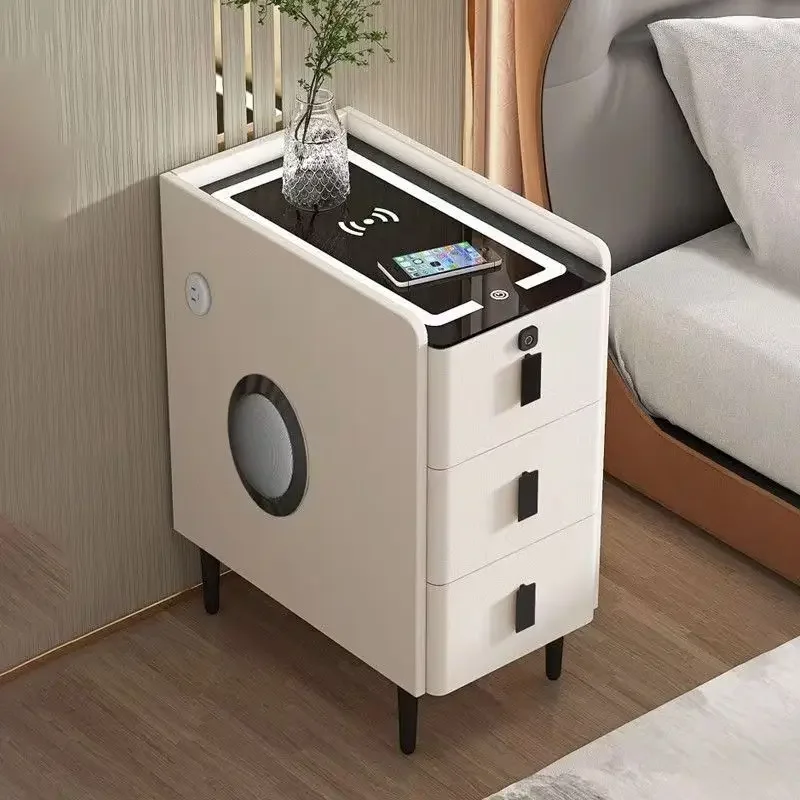 Ultra-Narrow Solid Wood Nightstand Small Nightstand Mo Luxury Smart Wireless Charging Bedsi Table Cabinet for Bedroom