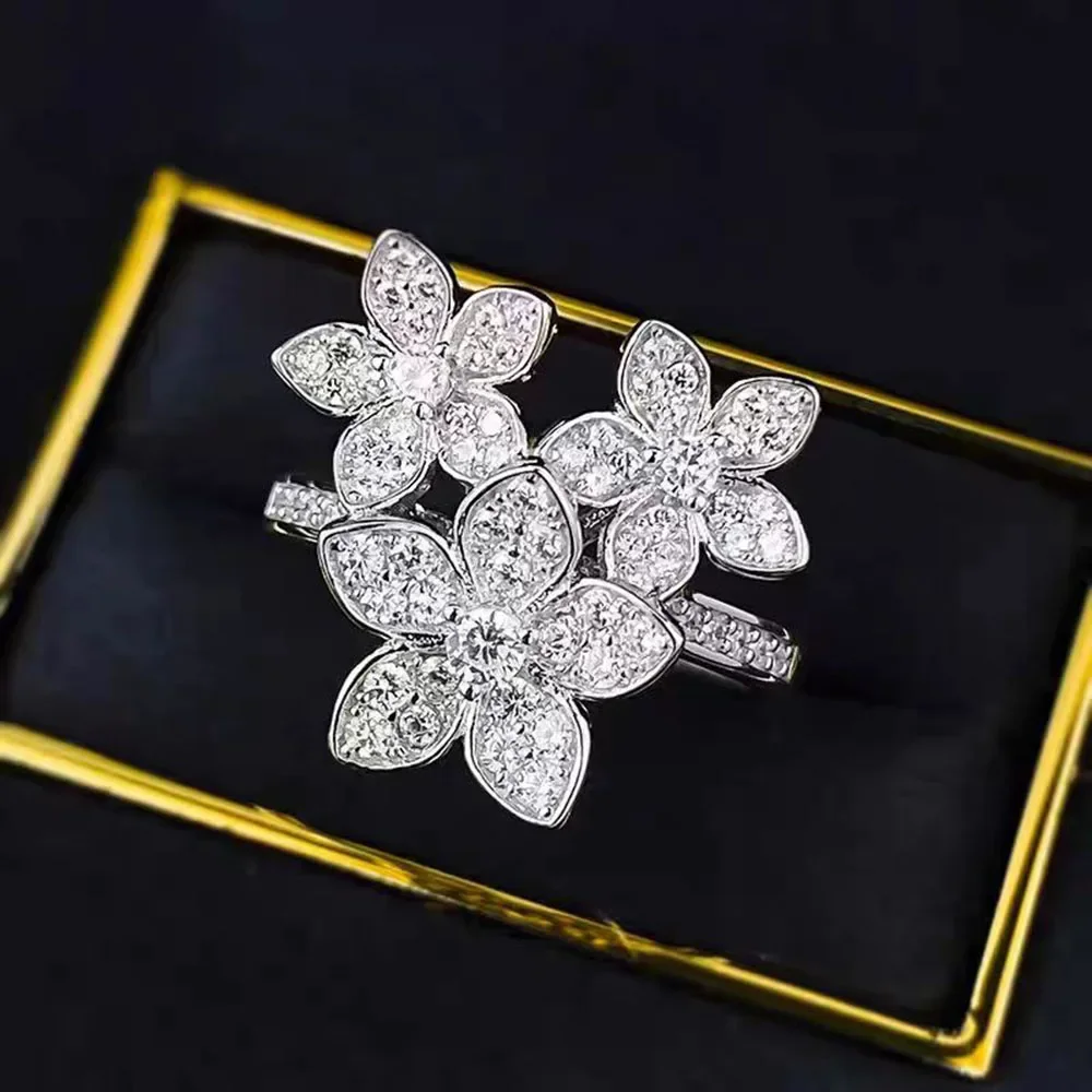Cmon Kstar new European and American French s925 silver three flowers adjustable ring women fashionable daily wear jewelry 4
