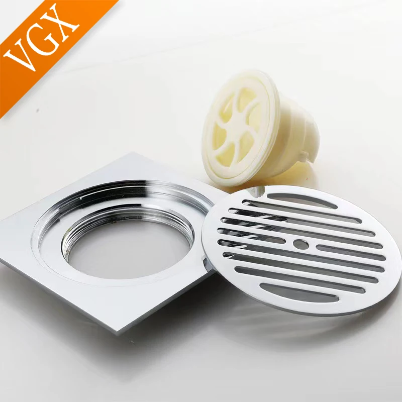 VGX Brass Floor Drain Stripe Anti-Odor Drain Valve Cover Shower Trap Drains Kitchen Bathroom Laundry Room Accessories 15cm*15cm