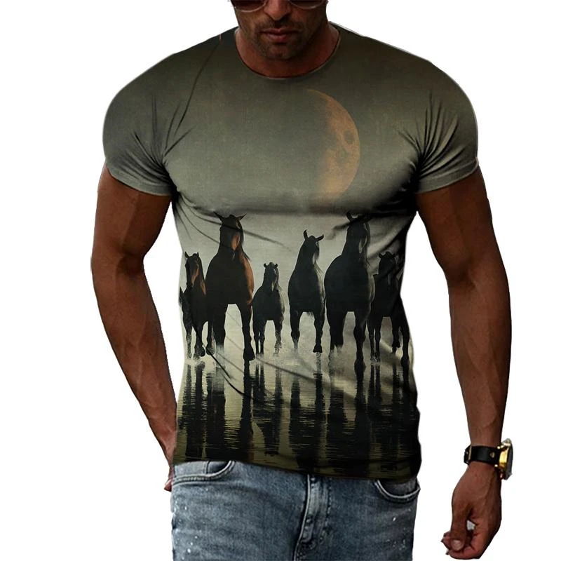 Retro Cool Horse Graphic T Shirts For Men Summer Fashion Y2k 3D Print T-shirt Casual Personality Hip Hop Streetwear Male Tees