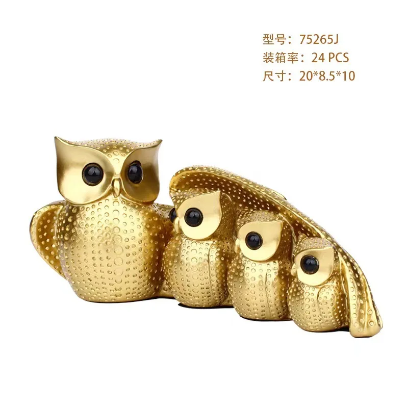 Modern Simple Family of Four Owls Resin Ornaments Animal Creative Living Room Wine Cabinet Home Decoration Crafts