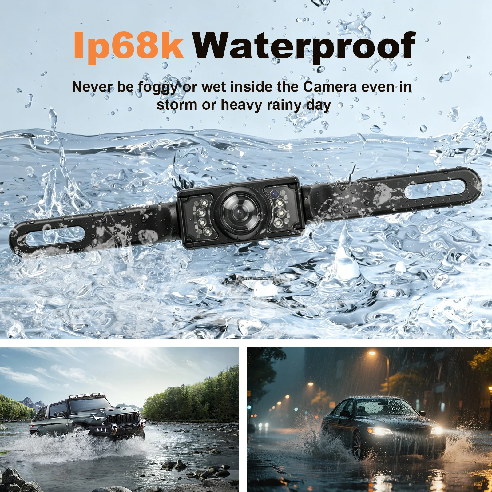 Car License Plate Backup Camera, 170° Wide-Angle Rear View Camera,  HD Night Vision,7 LED Lights Infrared, Car Reversing Camera