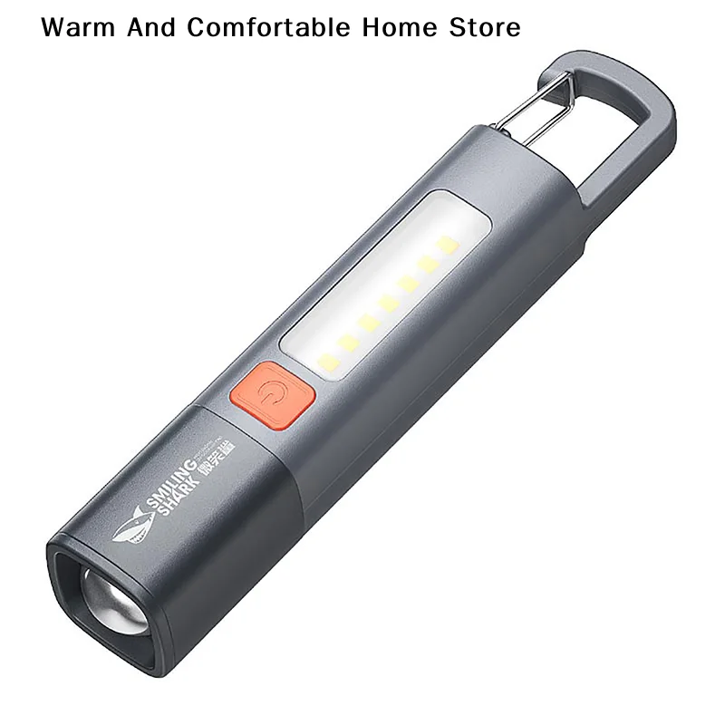 Smiling Shark SD1023 LED-Taschenlampe, XPE, superhelle Taschenlampe mit Haken, Camping-Licht, USB wiederaufladbar, zoombar, wasserdicht