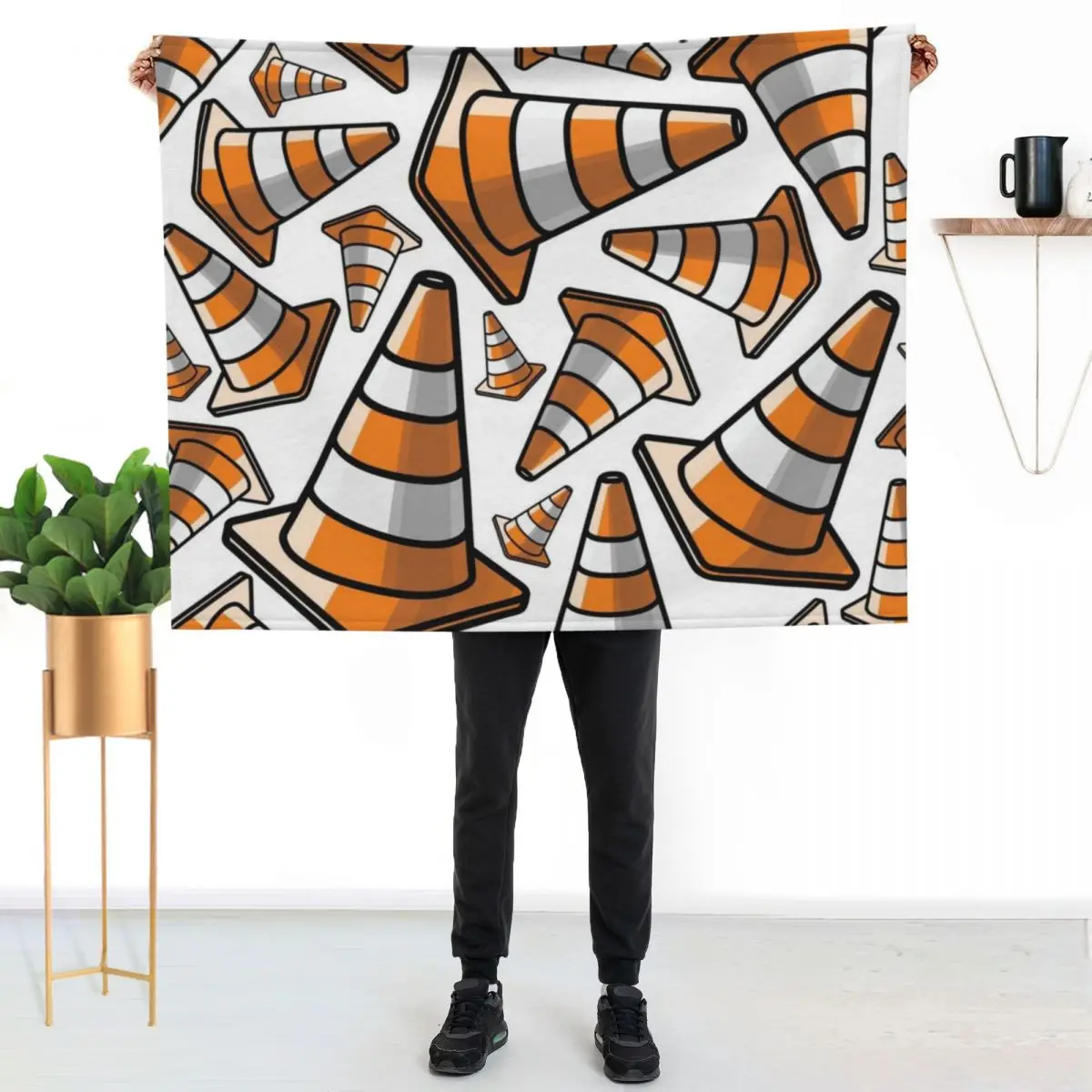 Traffic Cone - Orange and White Pattern Throw Blanket Flannel Fabric Sofas Nap Summer heavy to sleep bed plaid Blankets