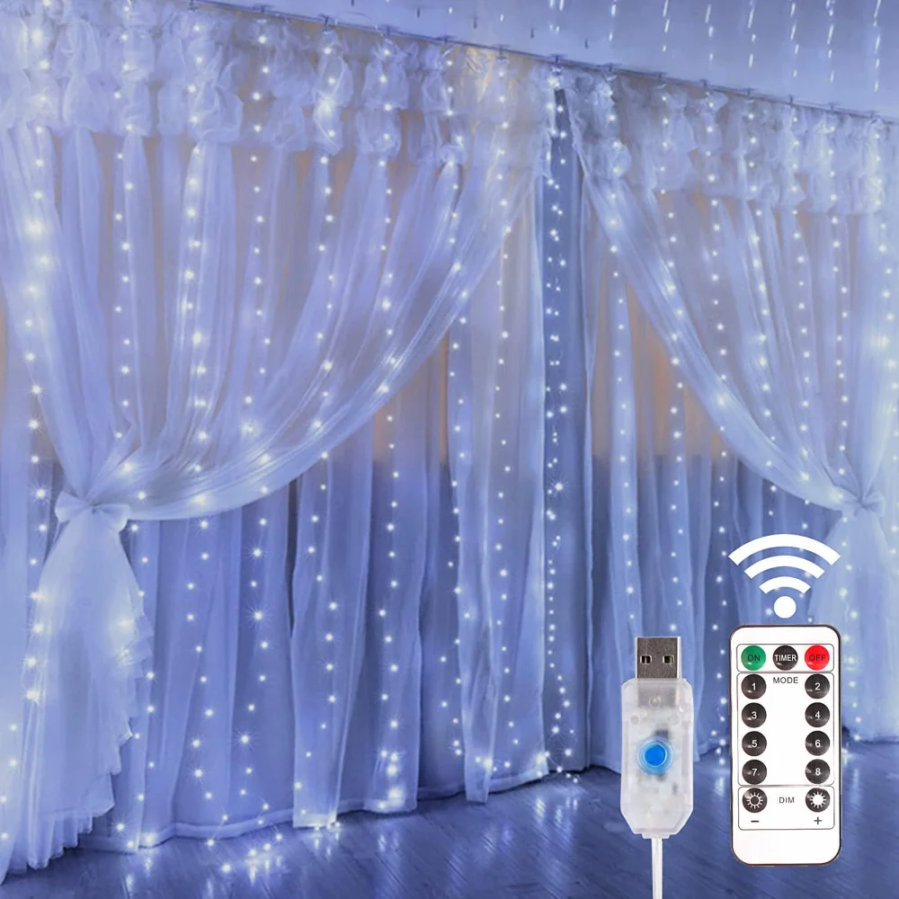 

LED Copper Wire Curtain Lights USB Power Fairy Remote Garland Led Lights Christmas Decoration Garland Window Lighting Strings