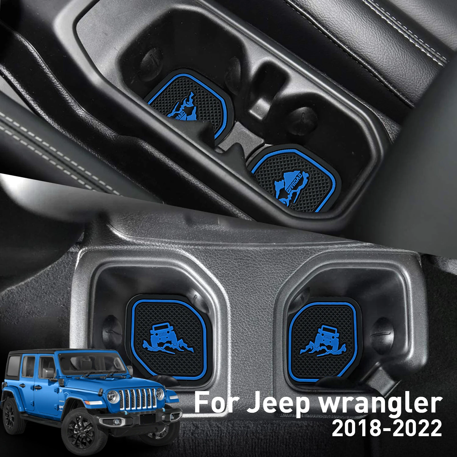 Almofada de slot antiderrapante para copo antiderrapante para Jeep Wrangler, tapete antiderrapante, tapete de bolso, suporte de copo interior, Jl Jlu, 2020-2023