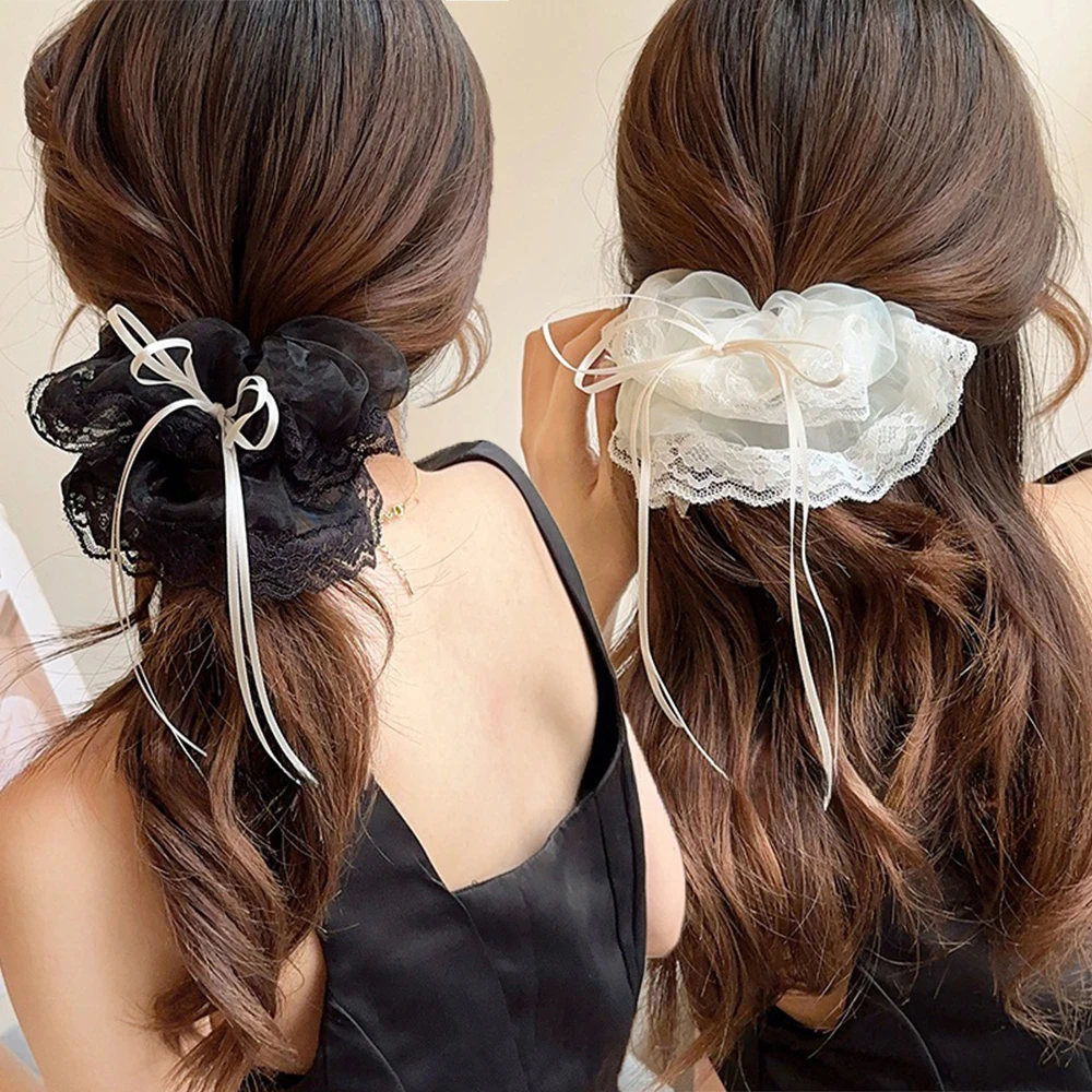 

Mesh Yarn Gauze Lace Ribbon Bow Scrunchies Elastic Hair Bands Girls Ponytail Holder Headwear Hair Rope Women Hair Accessories