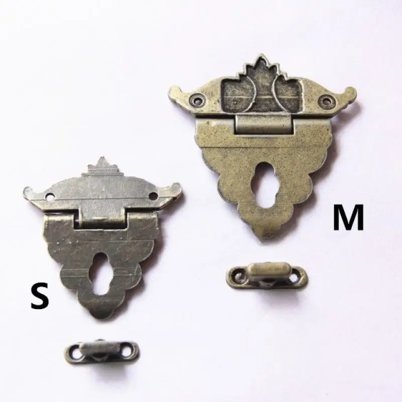 2 Sets  Antique Brass Wooden Case Hasp Vintage Style Decorative Jewelry Gift Box Suitcase Latch Hook Furniture Buckle Clasp Lock